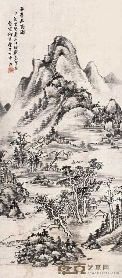 何维朴 1909年作 林亭秋爽图 立轴 61.8×27cm